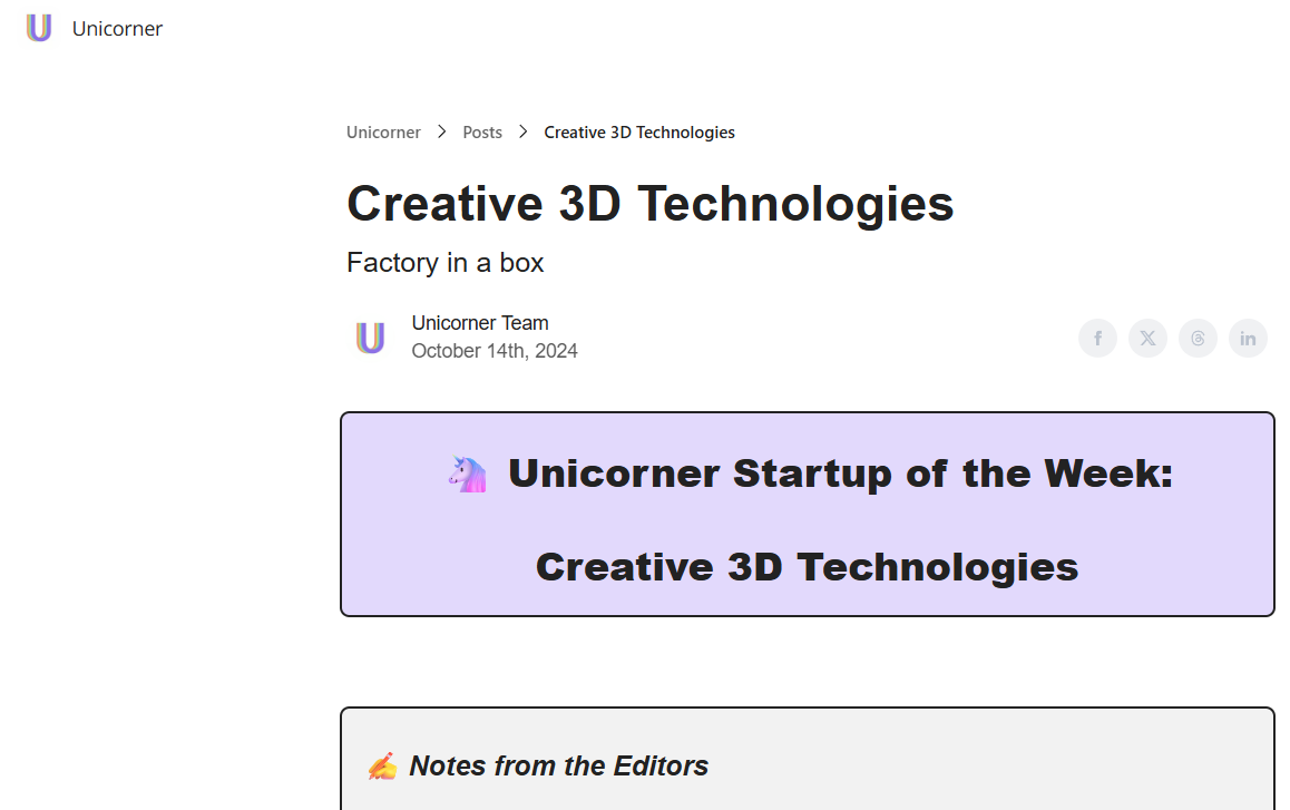 Unicorner newsletter feature